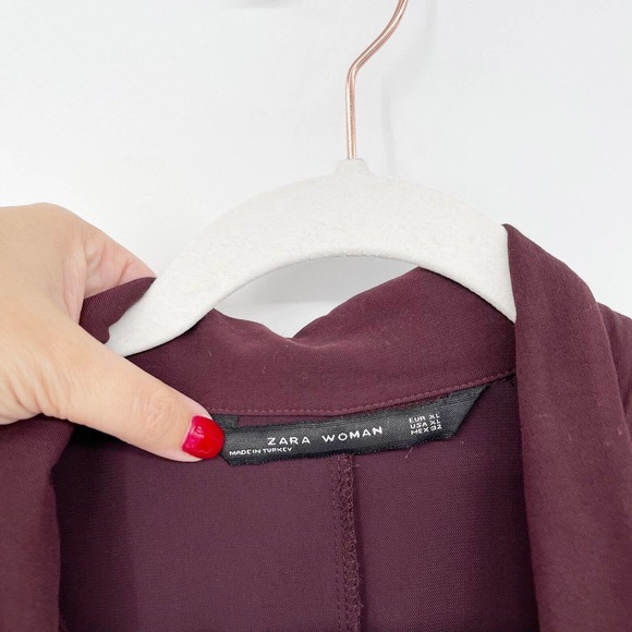 ZARA Twisted Knot Blazer Mini Dress Size XL Burgundy Long Sleeve Notch Collar - Picture 8 of 13